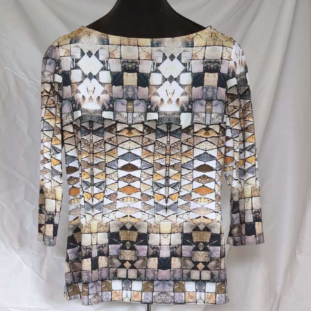 Peck & Peck Mosaic Pattern Blouse - Black, Brown, Cream